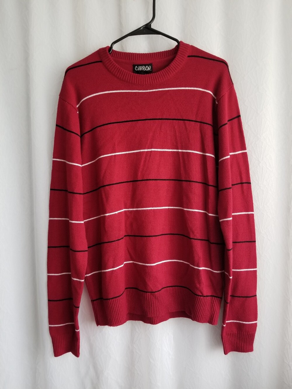 Carbon Red Striped Crewneck Men's Sweater Large